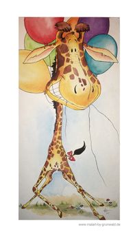 Giraffe, Luftballons, lustig, Geburtstag, Buntstift, Grunwald