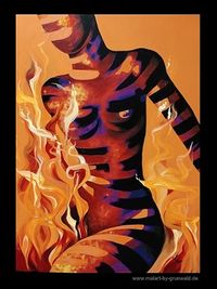 Acryl / Repro: abstrakte Frau in Flammen &gt; Grunwald