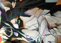 Schlafender Husky, abstrakt, Bildausschnitt, Pastellkreide