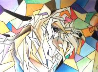 Wuschel - Hund, abstrakt, Pastellkreidezeichnung, Grunwald