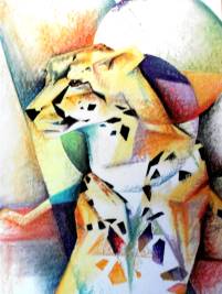 Gepard bunt abstrakt, Pastellkreidezeichnung, Grunwald